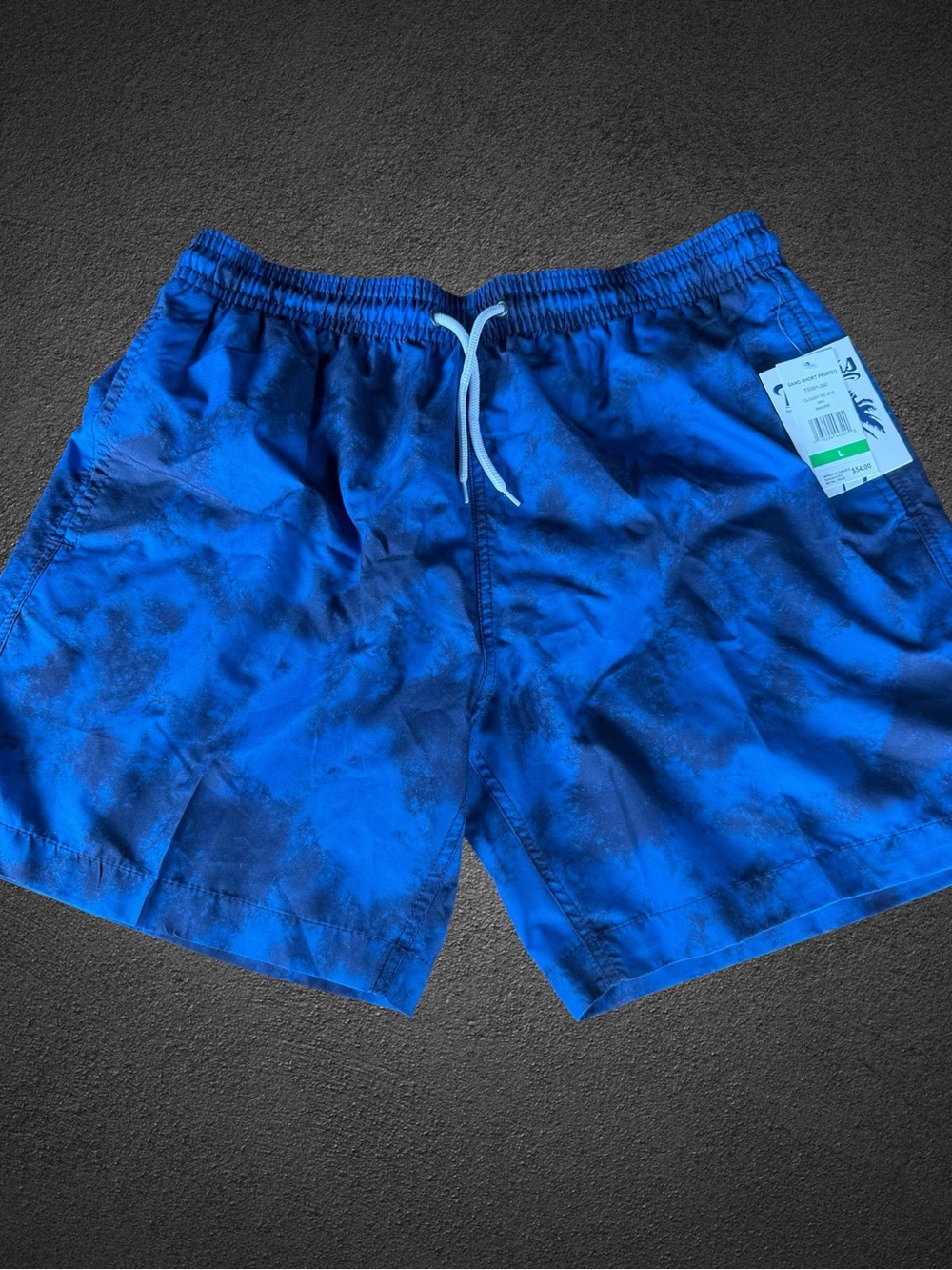 Men's Blue & Black Abstract Wave Swim Shorts Trunks Size L NWT $54